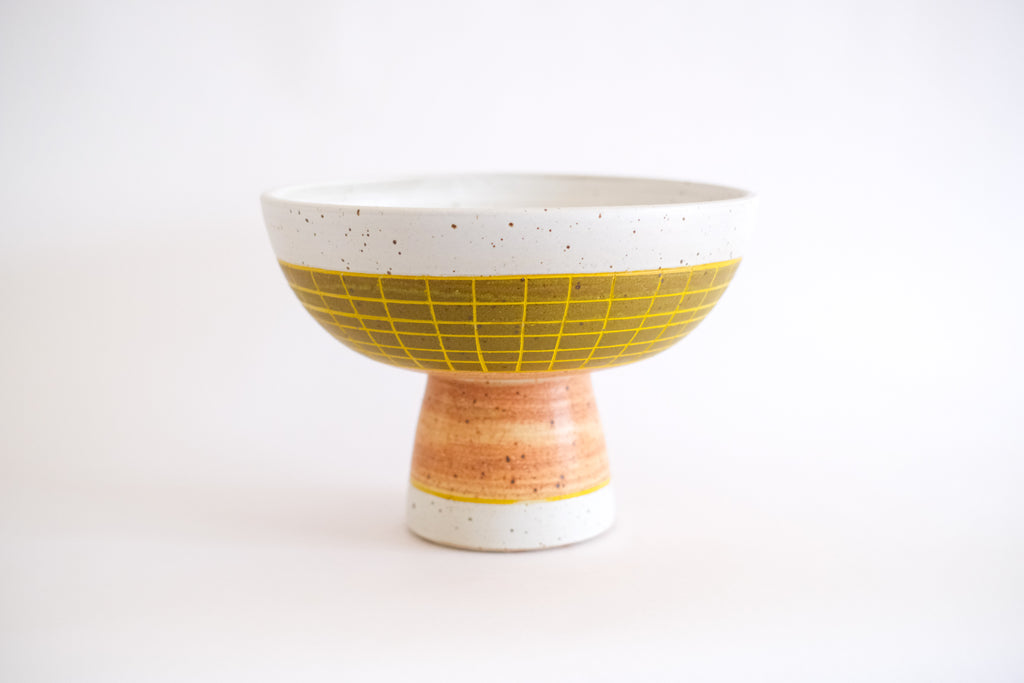 Footed Bowl in Olive and Sand