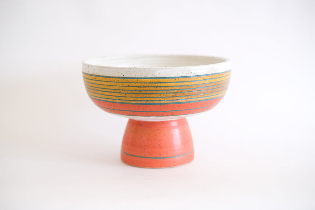 Footed Bowl in Red and Mustard