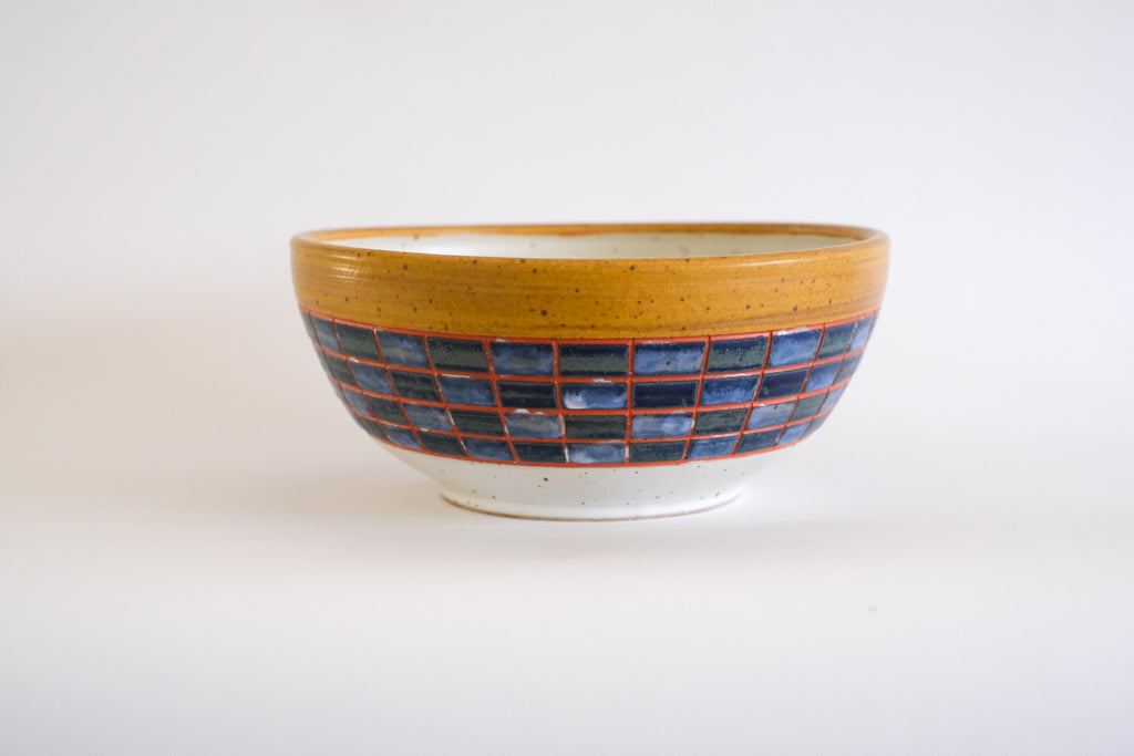 Serving Bowl in Navy and Mustard