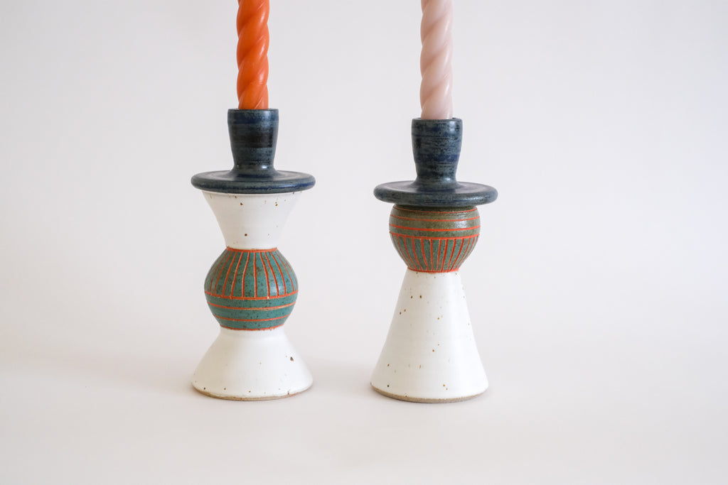 Candleholder Set in Navy and Teal