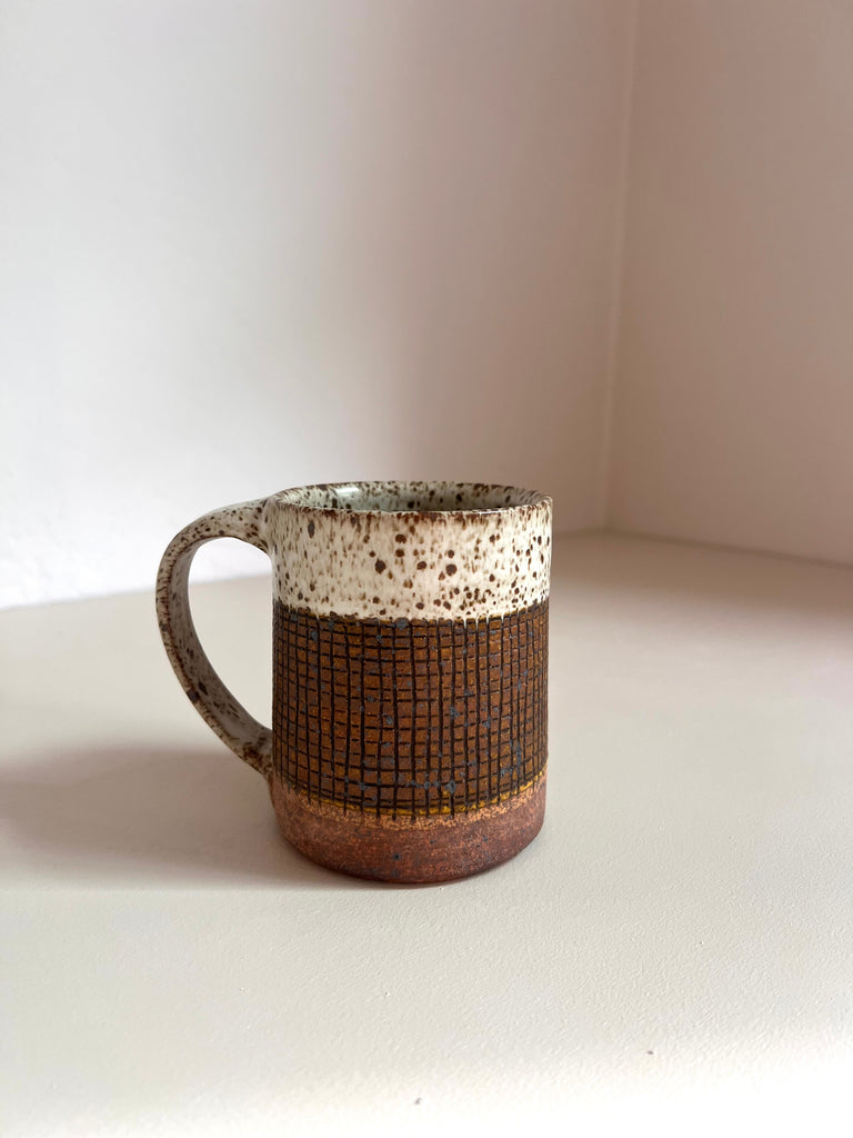 Mug in Ochre Grid and Dark Inlay