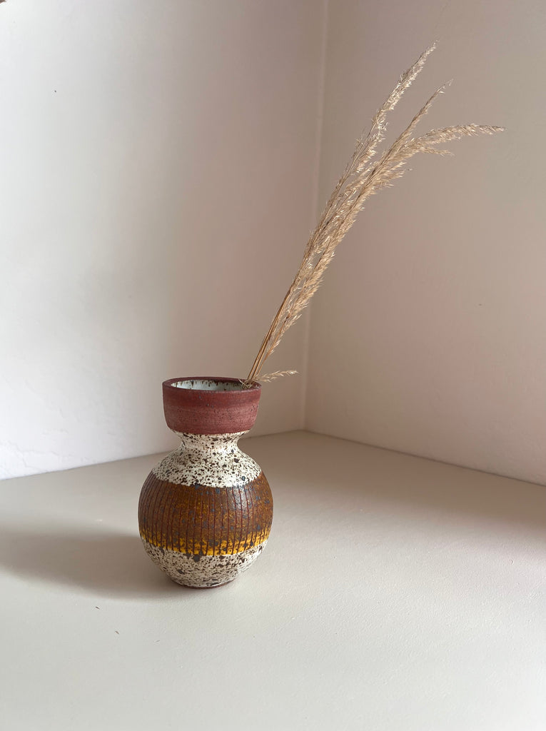 Small Vase in Mauve and Yellow Ochre Grid