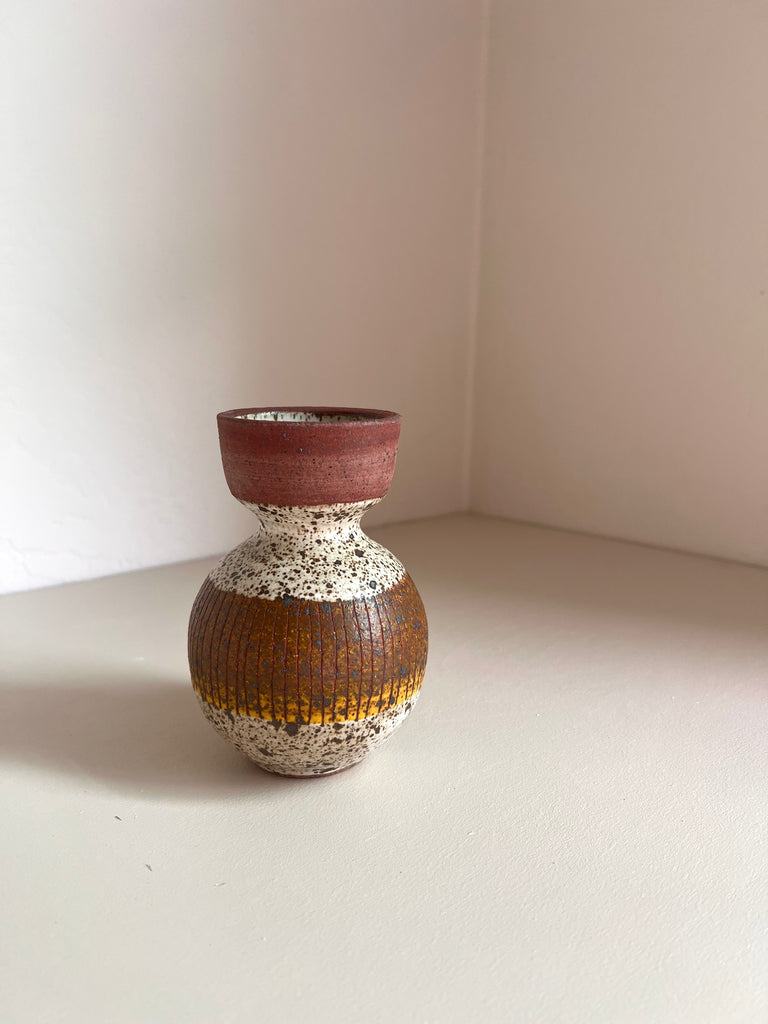 Small Vase in Mauve and Yellow Ochre Grid