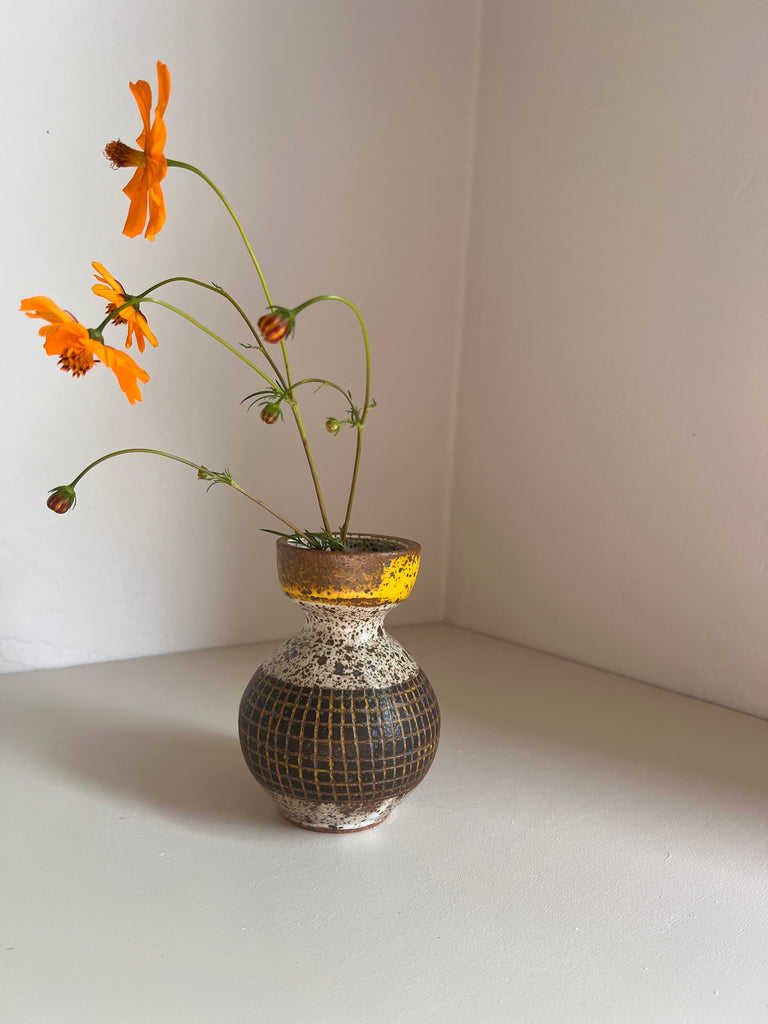 Small Vase in Hunter Green Grid and Yellow