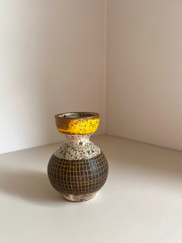 Small Vase in Hunter Green Grid and Yellow