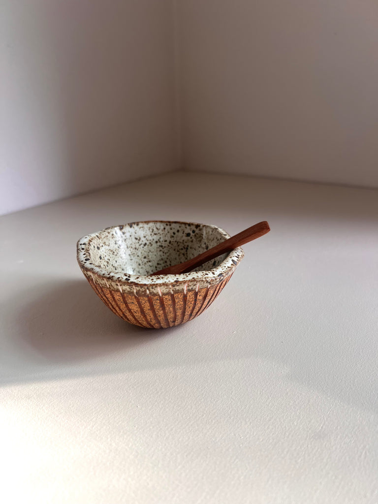 Salt Bowl with Vertical Carving and Inlay