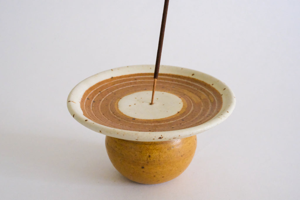 Mustard and White Incense Holder