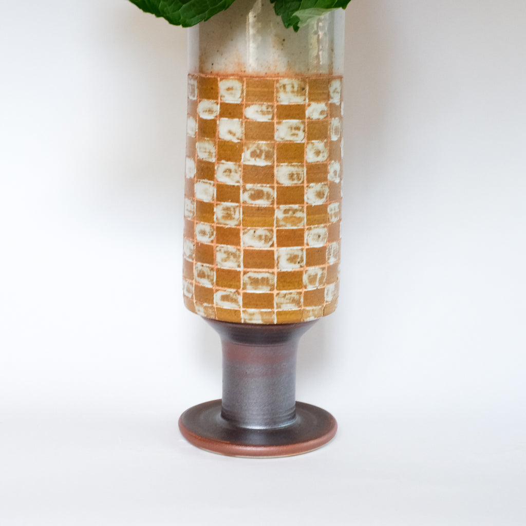 Tulip Vase in Rust and Cinnamon Checkered